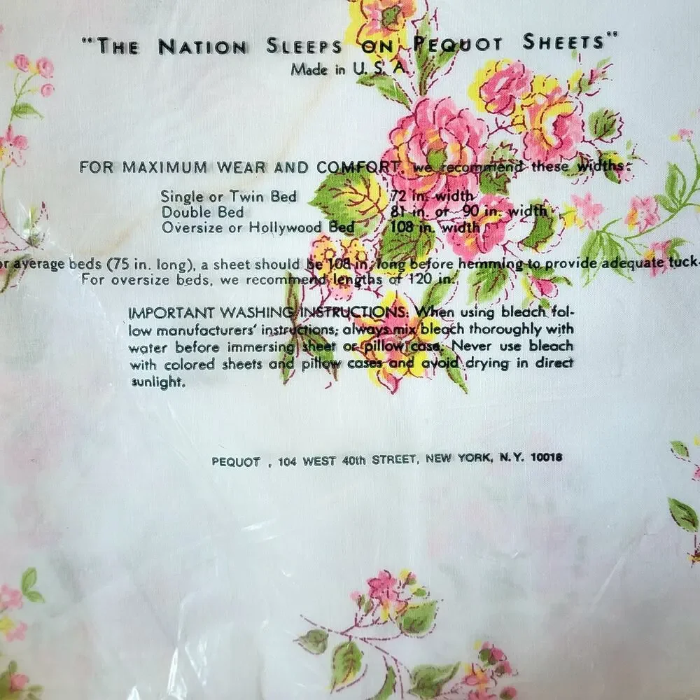FLAW PEQUOT Double Flat Sheet 81x108 Fine Combed Percale Cotton Deer Floral VTG
